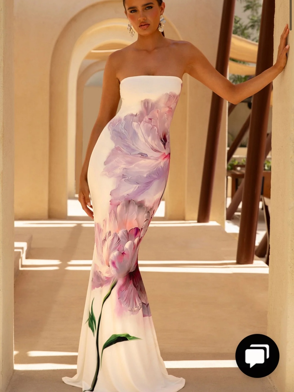 Club L London Strapless White Dress with Pink and Lavender Floral Print
